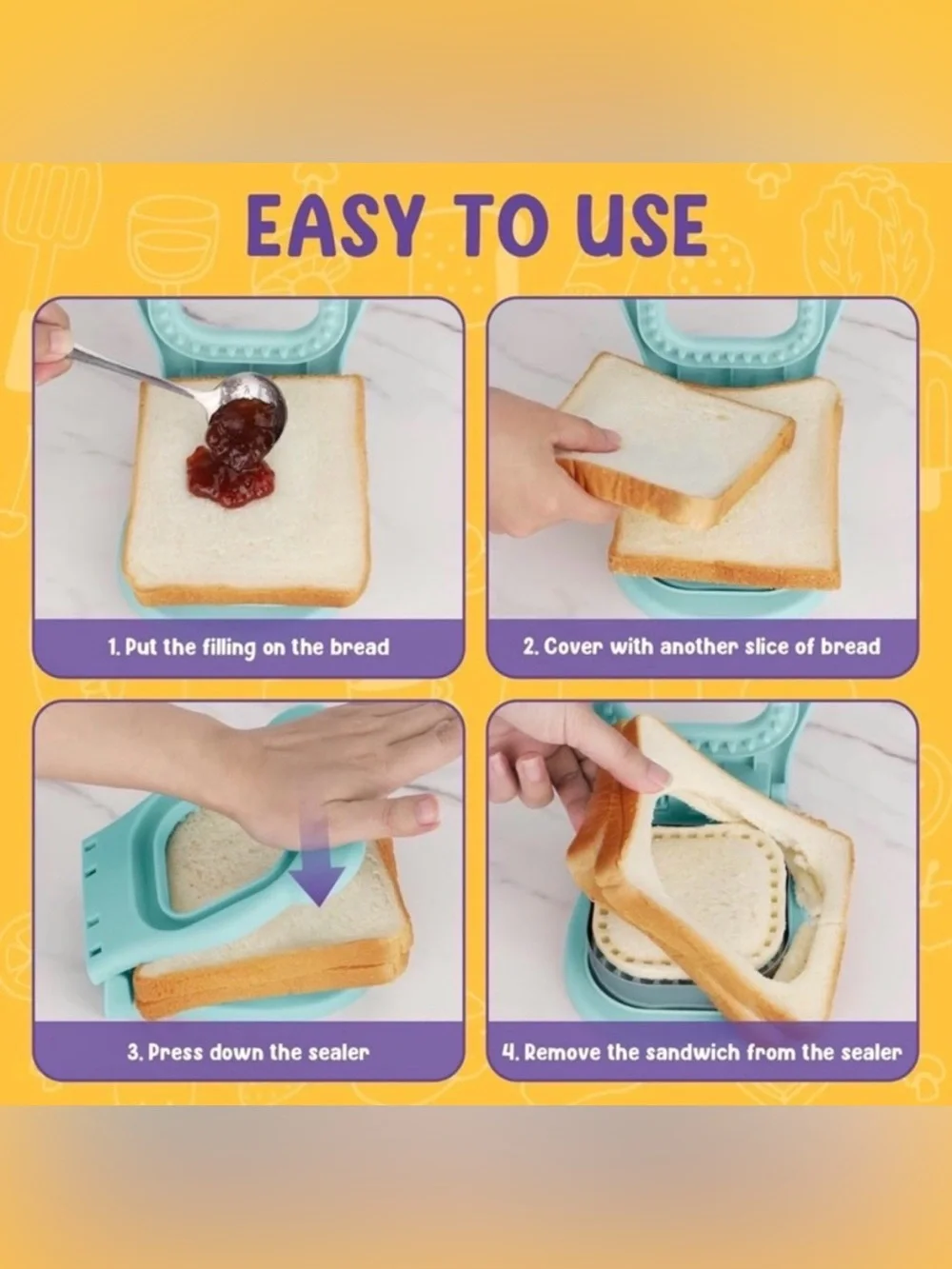 💞 New Light Blue Square Uncrustable-Style Sandwich Cutter and Sealer